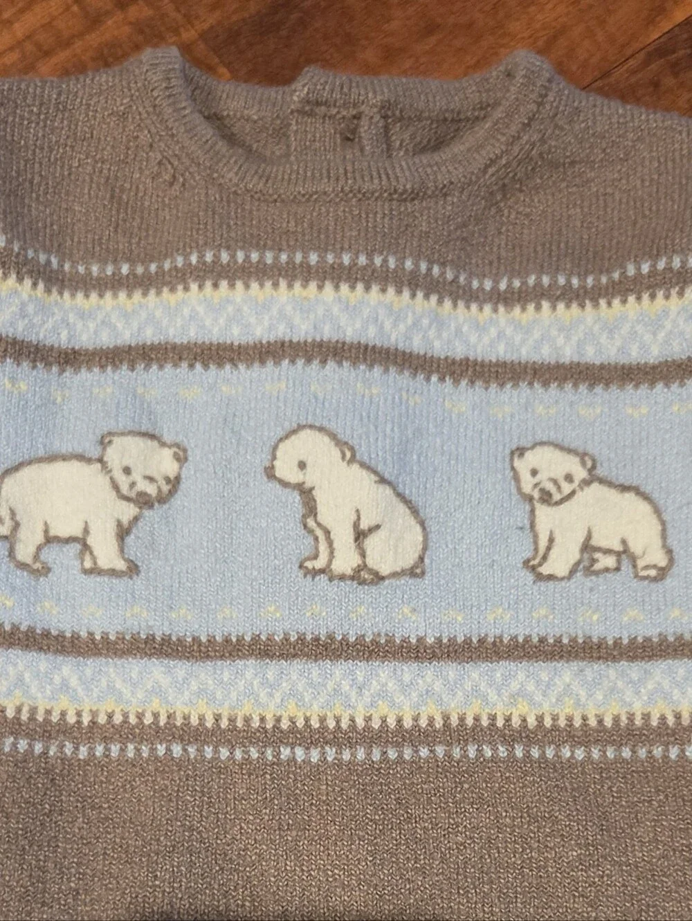 Janie and Jack EUC Tan/Blue Polar Bear One-Piece Sweater Romper